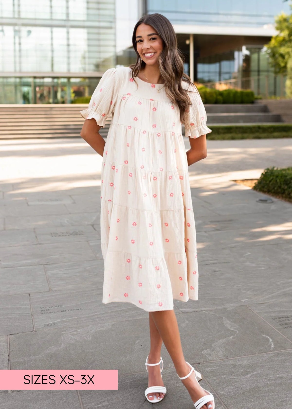 Trisha Beige Floral Embroidered Dress