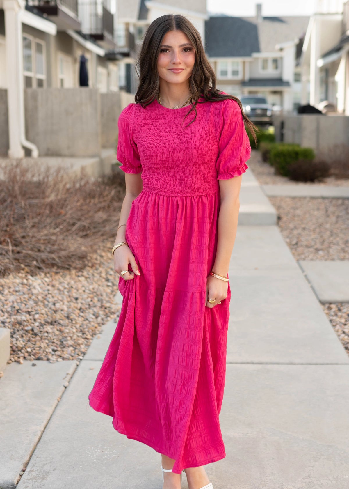 Marie Hot Pink Tiered Dress