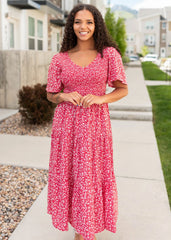 Aylin Red Floral Tiered Dress