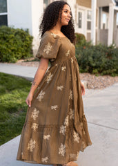 Jacie Khaki Embroidered Dress
