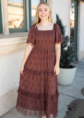 Katie Dark Mauve Floral Mesh Dress